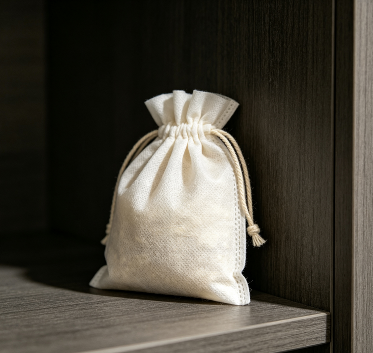Minimalist Off-White Drawstring Fabric Sachet