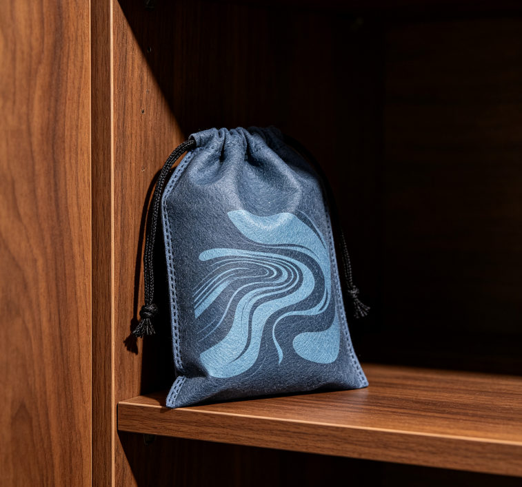 Navy Blue Wavy-Print Fabric Sachet – Hanging Deodorizing Scent Bag for Cabinets - Image 2