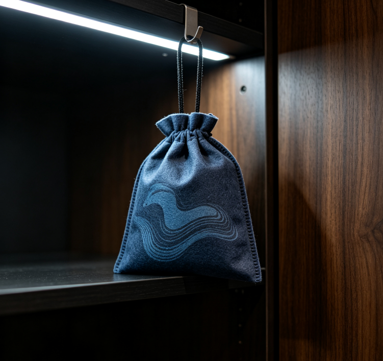 Navy Blue Wavy-Print Fabric Sachet – Hanging Deodorizing Scent Bag for Cabinets